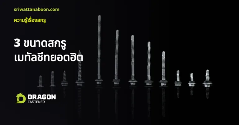 สกรูยิงเมทัลชีท Dragon Fastener หลายขนาดเรียงกัน