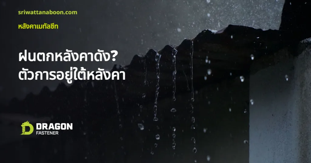 ฝนตกหลังคาเมทัลชีทเสียงดัง น้ำฝนไหลจากชายหลังคาลอนเหล็ก